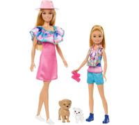 Barbie - Set da 2 bambole Barbie e Stacie, con abiti estivi e due cuccioli, tant