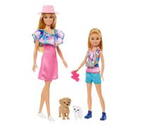 Barbie - Set da 2 bambole Barbie e Stacie, con abiti estivi e due cuccioli, tant