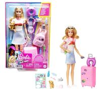 Barbie - Set da viaggio Malibu, Bambola e accessori, con cagnolino e oltre 10 pe