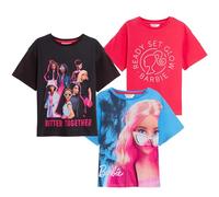 Barbie Set di 3 T-Shirt Ragazze, Magliette in Cotone con Maniche abbassate, Ufficiali della Fashion Doll, Multicolore, 3-4 Anni