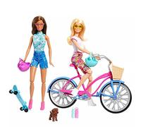 Barbie Set di bambole da bicicletta da spiaggia blu skateboard + accessori, HJY84