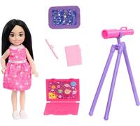 Barbie Set di bambole e accessori, Chelsea Can Be Astronomer, Brunette piccola bambola con 5 pezzi a tema scientifico incluso un telescopio