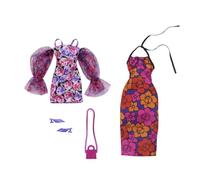 Barbie Set di vestiti, moda e accessori, confezione da 2 bambole, 2 abiti eleganti a tema floreale con pezzi per un look completo