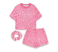 Barbie Set Pigiama Rosa per Ragazze | T-Shirt e Pantaloncini Bambini Pjs con Scrunchie | Design con Stampa all-Over del Logo Classico Merce Ufficiale Regalo Perfetto
