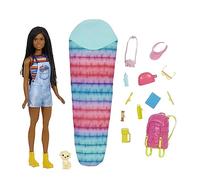 Barbie-Siamo in Due Brooklyn in Campeggio, Bambola Mora con Cagnolino, Zaino, Sacco a Pelo e Accessori da Campeggio, Giocattolo per Bambini 3+ Anni, HDF74
