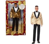 Barbie Signature 2025 Holiday Castano Chiaro Capelli Ken Bambola da Collezione Moda Indossare Completo con Giacca Dorata in Confezione Visualizzabile & Supporto per Bambole