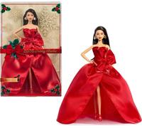 Barbie Signature bambola vacanza 2026, capelli castano scuro | Bambola alla moda con abito rosso con fiocco, bambola da collezione stagionale in confezione espositiva e supporto per
