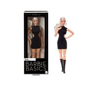 Barbie Signature Basics Modello 02, bambola da collezione bionda, mini abito e stivali da gladiatrice neri, vestibilità universale, corpo snodato e testa intercambiabile, 6+ anni, JBH71