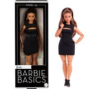 Barbie Signature - Barbie Basics Modello 05, bambola da collezione con capelli castani, mini abito nero e tacchi, vestibilità universale, corpo curvy snodato e testa intercambiabile, 6+ anni, JBH73