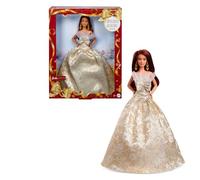 Barbie Signature Magia delle Feste 2025, bambola da collezione con capelli castani e abito argento e oro, confezione da esporre, regalo per le feste, giocattolo per bambini, 6+ anni, JBJ02