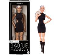 Barbie Signature Basics Modello 02, bambola da collezione bionda, mini abito e stivali da gladiatrice neri, vestibilità universale, corpo snodato e testa intercambiabile, 6+ anni, JBH71