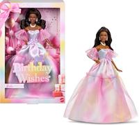 Barbie Signature - Birthday Wishes, bambola da collezione dai capelli neri con abito effetto arcobaleno pastello, piedistallo e confezione regalo inclusi, 6+ anni, JJX80