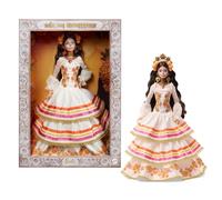 Barbie Signature Día De Muertos 2025, bambola collezionabile in abito color crema con volant e finiture con calendule e nastri, corona di fiori e decorazione calavera sul viso, JBJ05