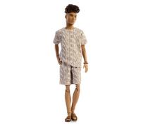 Barbie Signature - Barbie Basics Modello Ken 10, bambola da collezione con capelli castani, maglietta e shorts con stampa coordinata, vestibilità universale e corpo snodato, 6+ anni, JJX29