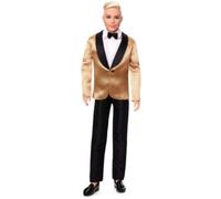 Barbie Signature - Ken Magia delle Feste 2025, bambola da collezione con tuta elegante e giacca dorata, confezione da esporre, regalo per le feste, giocattolo per bambini, 6+ anni, JGK55