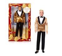 Barbie Signature - Ken Magia delle Feste 2025, bambola da collezione con tuta elegante e giacca dorata, confezione da esporre, regalo per le feste, giocattolo per bambini, 6+ anni, JGK55