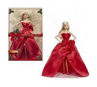 Barbie Signature Magia delle Feste 2026 | con capelli biondi e abito rosso decorato da fiocco, bambola da collezione in confezione da esposizione e piedistallo, JJX70