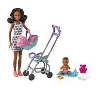 Barbie - Skipper Babysitter Playset con bambola babysitter con capelli castani ricci, passeggino, bebè e 5 accessori, Giocattolo per Bambini 3+ Anni, HHB68