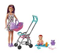 Barbie - Skipper Babysitter Playset con bambola Skipper babysitter (castana), passeggino, bebè e 5 accessori, Giocattolo per Bambini 3+ Anni, GXT34