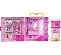 Barbie - Armadio Deluxe Style, set trasportabile con camerino girevole e angolo bellezza con pouf e luce ad anello, include 4 outifit e 20 accessori a tema moda, JNR16