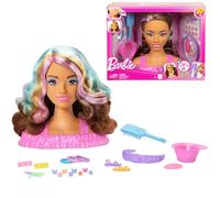 Barbie - Styling Head Deluxe, capelli castano scuro con oltre 20 accessori per acconciature, fermagli per capelli a stella o farfalla cambia colore, giocattolo per bambini, 3+ anni, JFG82