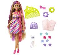 Barbie - Super Chioma Bambola Curvy con Abito a Fiori, Capelli Fantasia Lunghi 21,6 cm, 15 Accessori alla Moda - 8 con Effetto Cambia Colore, Giocattolo per Bambini 3+ Anni, HCM89