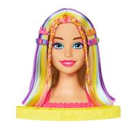 Barbie - Super Chioma Hairstyle Capelli Arcobaleno, testa pettinabile con capelli biondi e ciocche arcobaleno fluo da acconciare, con accessori Color Reveal, giocattolo per bambini, 3+ anni, HMD78