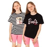 Barbie T-Shirt 2 Pack Girls Bambini Bambola Logo a Strisce Black & White Top 5-6 Anni