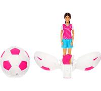 Barbie Team Rotola e Scopri, bambola calciatrice dai capelli castani con accessori, 8 sorprese e confezione a forma di pallina da tennis, JMK20