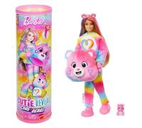 Barbie - Togetherness Bear, bambola Cutie Reveal Care Bears Serie 2 con costume in peluche e mini orso, 10 sorprese e accessori con effetto cambia colore, giocattolo per bambini, 3+ anni, JFV60