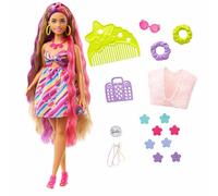 Barbie - Super Chioma Bambola Curvy con Abito a Fiori, Capelli Fantasia Lunghi 21,6 cm, 15 Accessori alla Moda - 8 con Effetto Cambia Colore, Giocattolo per Bambini 3+ Anni, HCM89