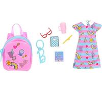 Barbie Vestiti, Deluxe Clip-On Bag con Scuola Outfit e Cinque Accessori a Tema Dolls, Multicolore