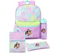 Barbie Girls 4 Piece Zaino Set | Fashion Dolls Logo Purple Rucksack Lunch Bag Pencil Case Water Bottle Regali per borse per il ritorno a scuola