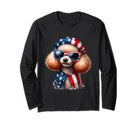 Barboncino bandiera americana 4 luglio carino patriottico amante dei cani Maglia a Manica