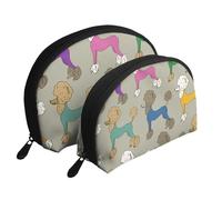 Barboncino colorato divertente cartone animato, Borsa per trucco a conchiglia Portamonete da donna Borsa da toilette piccola Borsa per cosmetici 2 pezzi