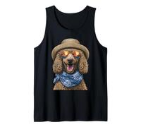Barboncino Marrone con Occhiali da Sole e Cappello di Paglia Cane Estate Canotta