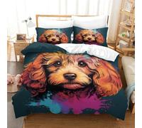 Barboncino Set Copripiumino Con Stampa 3D Stampa Set Di Biancheria Da Letto Con Copriletto in Microfibra Cane barboncino carino Copripiumino Soft Chic 3 Pezzi Per Adulti E Ragazzi Single（140x200cm）