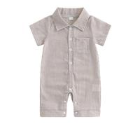 Barbotimer Tuta a Righe con Risvolto Bambino a Maniche Corta Elegante Body Manica Corta Pantaloncini Neonato 0-18 Mesi (Cachi, 0-3 Months)