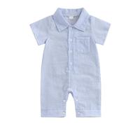 Barbotimer Tuta a Righe con Risvolto Bambino a Maniche Corta Elegante Body Manica Corta Pantaloncini Neonato 0-18 Mesi (Blu, 6-12 Months)