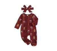 Barbotimer Tuta Natalizio Bambina a Maniche Lunghe Tutine a Piedino e Fiocco Elegante 2 Pezzi Unisex Tutina Intero Body a Manica Lunga con Copricapo per Natale (Rosso, 12-18 Months)