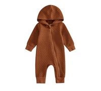 Barbotimer Tutine Pagliaccetto Maniche Lunghe Invernale Tuta con Cappuccio per Neonato Body con Cappuccio con Zip in Tinta Unita per Bambino Elegante (Marrone, 9-12 Months)