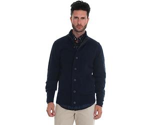 Barbour 2612AC Cardigan Uomo Wool Blue Suede Elbow Full Zip Sweater Men [S]