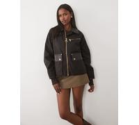 Barbour International - Donnington - Giacca cerata nera con dettagli in similpelle PU-Nero 46