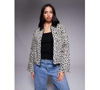 Barbour International - Giacca beige leopardata con zip e colletto a coste a contrasto-Multicolore 48