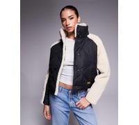 Barbour International - Giacca trapuntata oversize nera e beige con maniche in pile-Nero 38