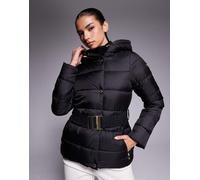 Barbour International - Piumino nero con cappuccio leopardato e cintura 50