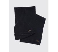 BARBOUR Set regalo con cappello beanie e sciarpa in misto lana e logo applicato OS Blue Navy
