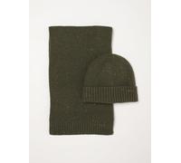 BARBOUR Set regalo con cappello beanie e sciarpa in misto lana e logo applicato OS Verde