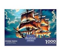 Barca a vela 1000 pezzi per adulti e adolescenti: nave con vele aperte sul mare oscuro, gioco educativo per la decorazione murale, 38x26 cm/1000 pezzi