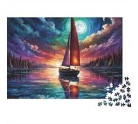 Barca a Vela 1000 Pezzi Puzzle per Adulti Barca a Vela dalle Vele Rosse al Tramonto sul Lago Sfidante Difficile Premium Spesso Robusto Vivace Antistress Gioco Famiglia 38x26cm/1000pz